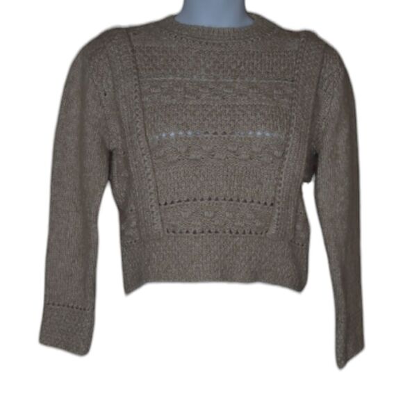 MANGO tan openwork‎ cable crew neck knit wool alpaca blend sweater S - Picture 3 of 8